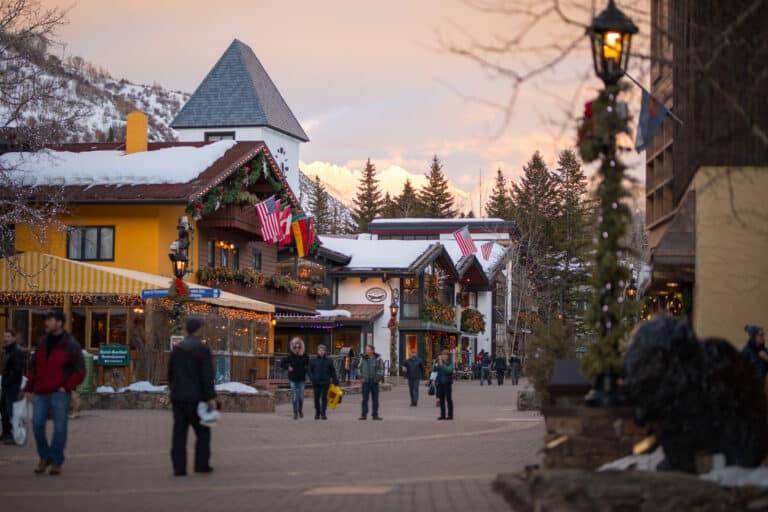sunset over bridge street in downtown Vail