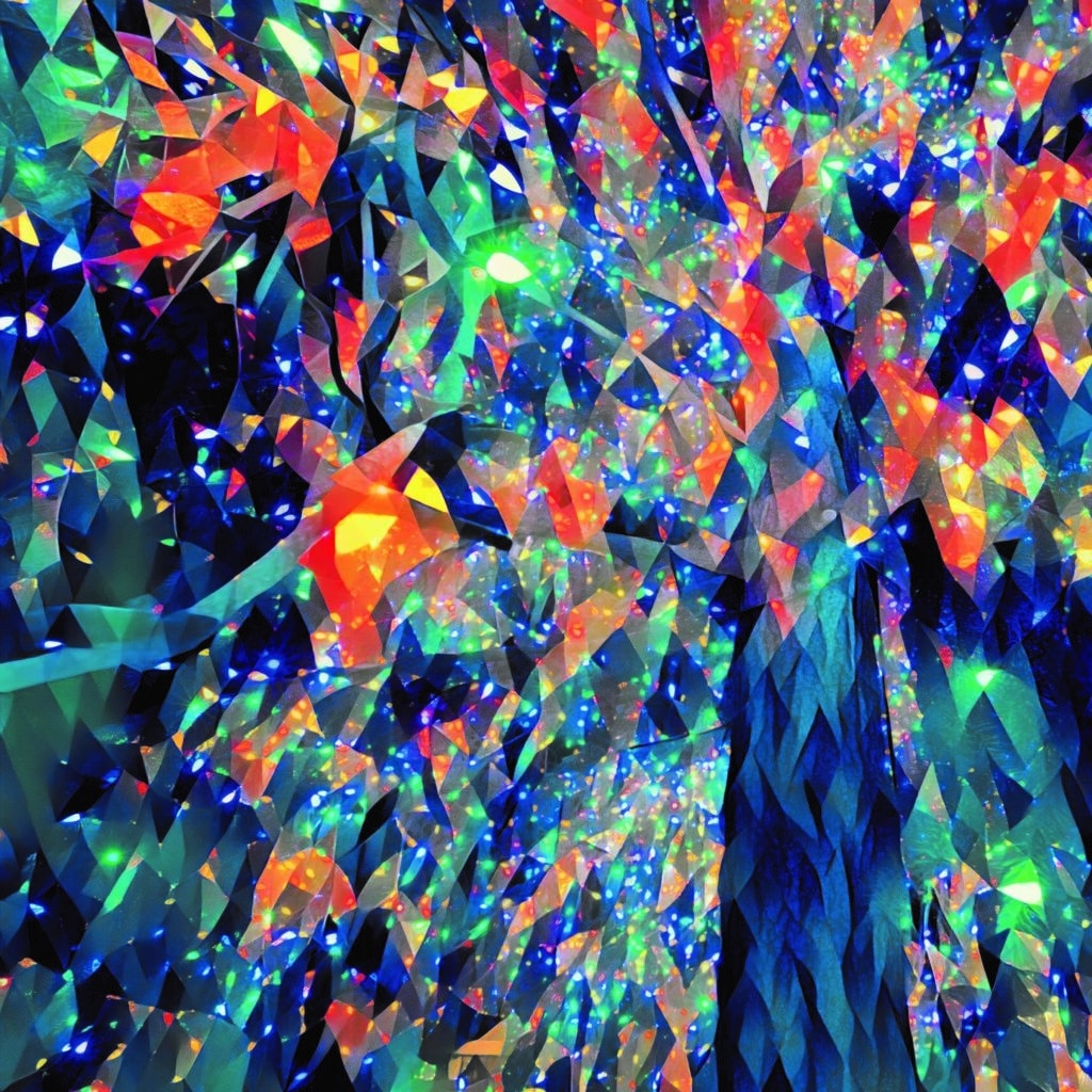 An abstract image of a tree with colorful lights.