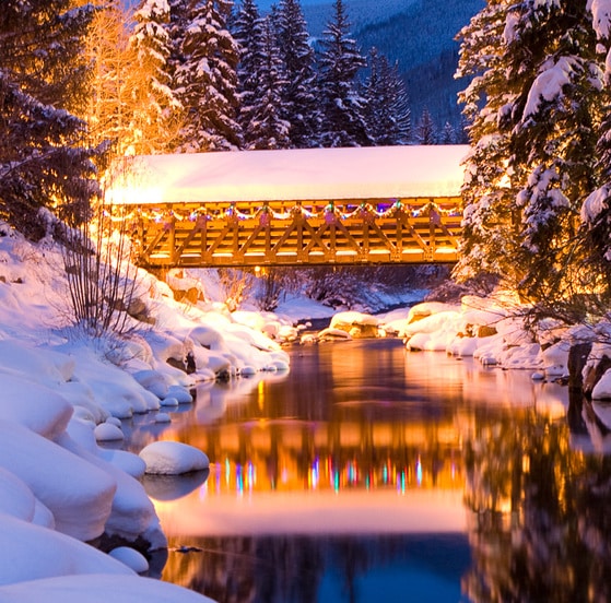 Vail covered bridge in the winter
