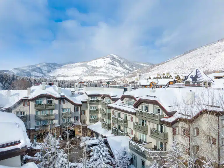 Sonnenalp Hotel in Vail, Colorado, covered in snow.