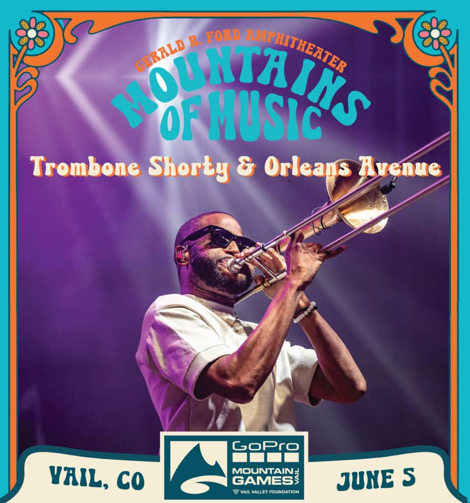 Music Poster of a man playing a trombone for a concert in Vail, CO
