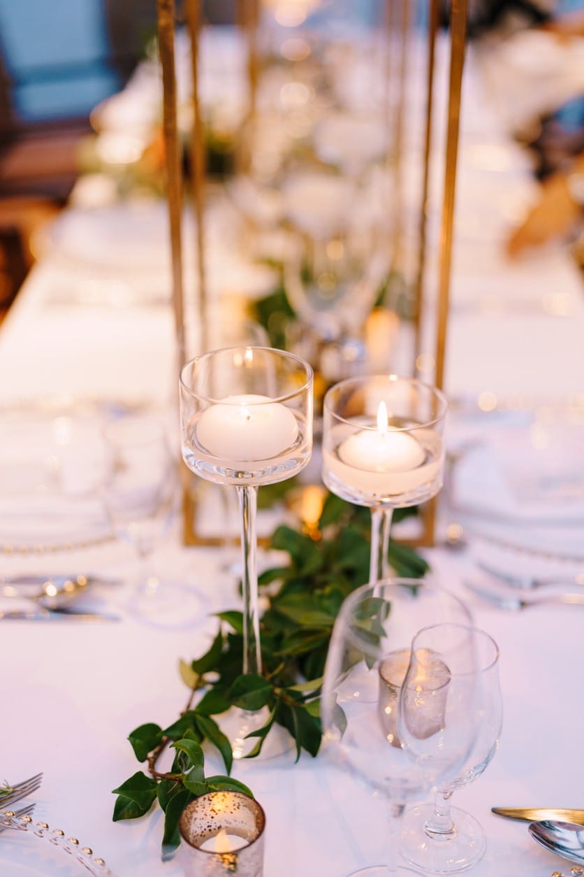 Closeup of table set for wedding rehearsal dinner